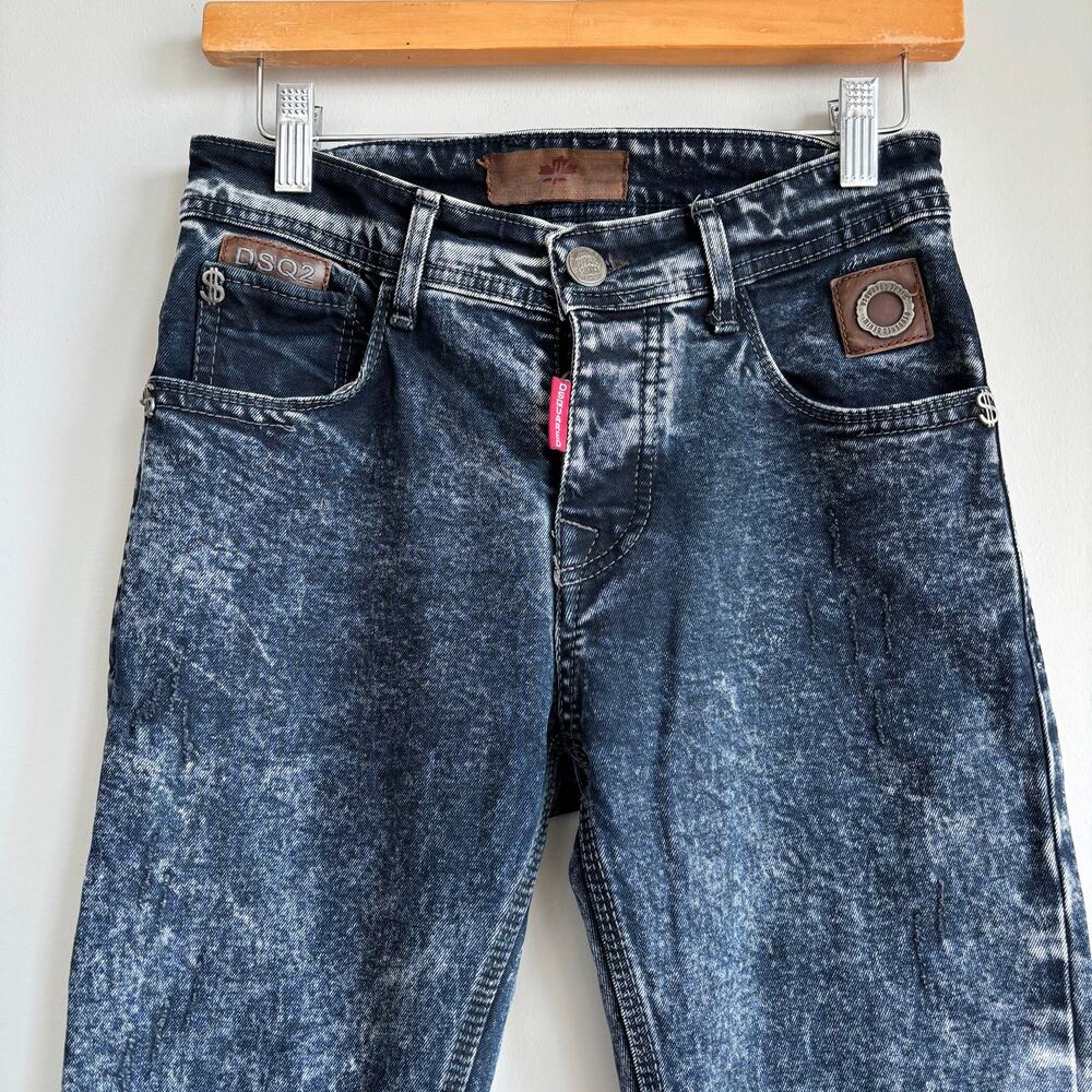 Dsquared2 DSQ2 Acid Wash Jeans Men Sz 30 Slim Straight Vintage Style Maple Leaf - Picture 2 of 15